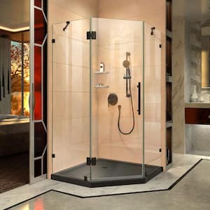 Prism Lux 40 in. x 40 in. x 74.75 in. Frameless Hinged Shower Enclosure in Matte Black with Shower Base