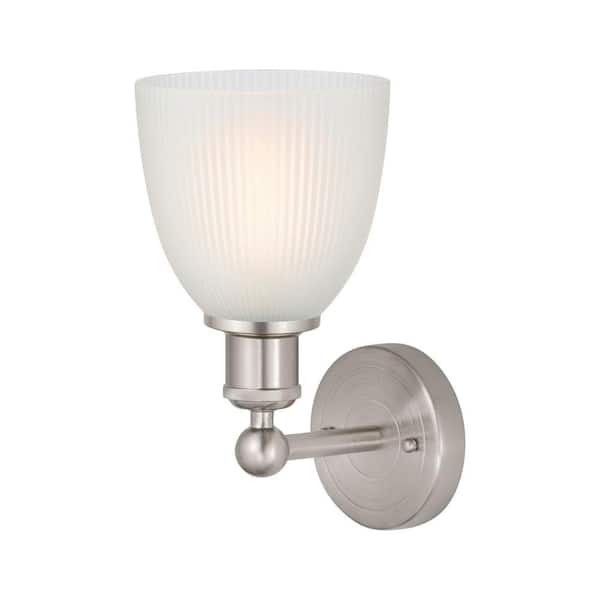 Castile 1-Light Brushed Satin Nickel Wall Sconce with White Glass Shade