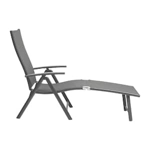1-Piece Metal Adjustable Outdoor Chaise Lounge in Gray