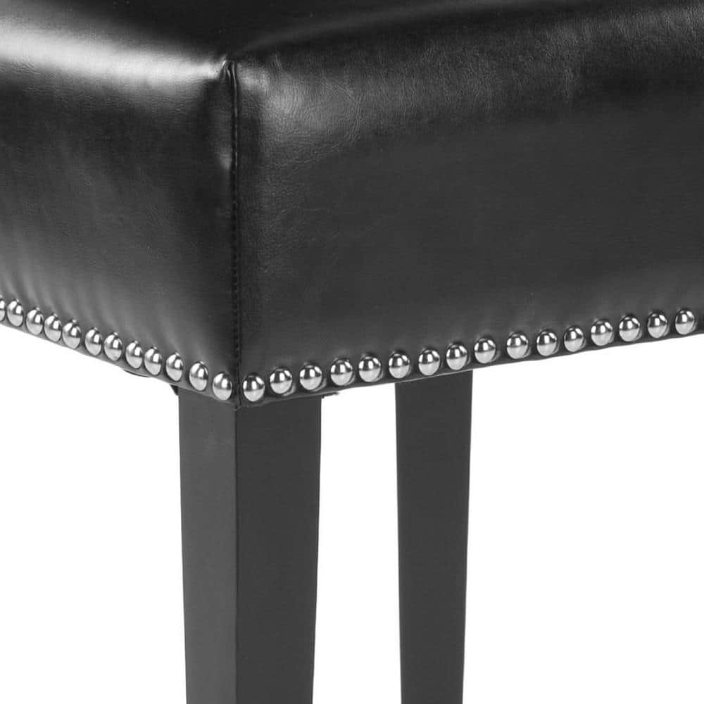Transitional Black Leather Upholstered Side Chair with Wood Legs