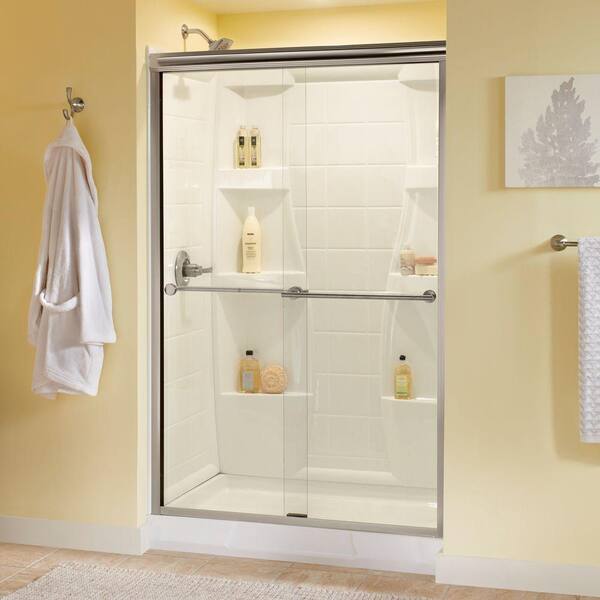 Delta Lyndall 48 in. x 70 in. Semi-Frameless Sliding Shower Door in Brushed Nickel with Clear Glass