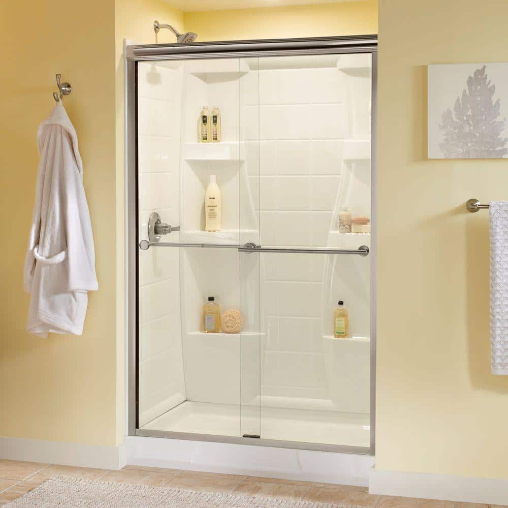 Traditional 47-3/8 in. W x 70 in. H Semi-Frameless Sliding Shower Door in Nickel with 1/4 in. Tempered Clear Glass -  Delta, 2421832