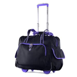 Rave Fashion Black and Purple Rolling Overnighter Tote Bag with Add-A-Bag Sleeve