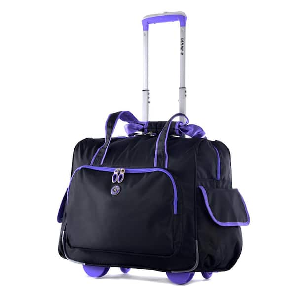 Rave Fashion Black and Purple Rolling Overnighter Tote Bag with Add-A ...