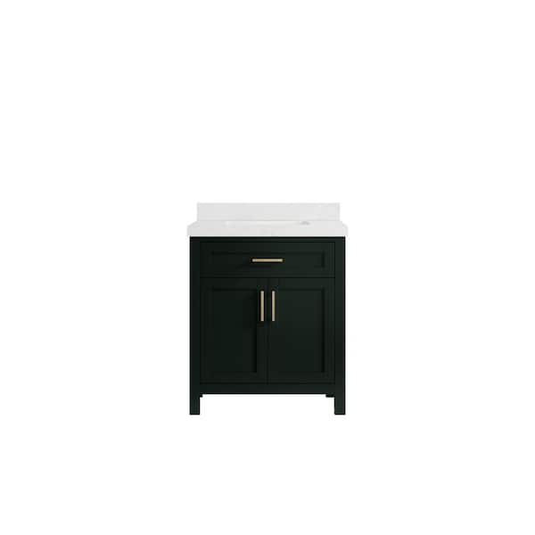 Willow Collections Cambridge 30 in. W x 22 in. D x 36 in. H Bath Vanity in Dark Green with 2 in. Empira Quartz Top