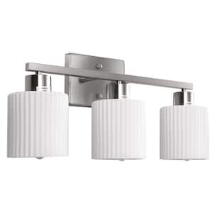 21 in. 3-Light Brushed Nickel Vanity Light Fixture with White Frosted Glass Shades for Bathroom Mirror