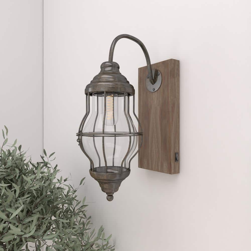 17" Black Iron and Wood LED Wall Sconce