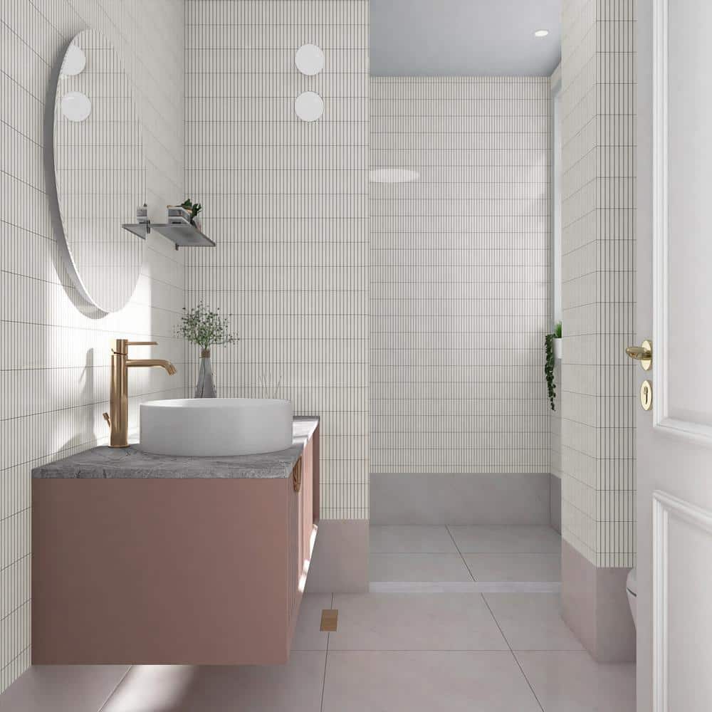 White Glossy Porcelain Stacked Mosaic Tile 11.19 x 11.9 Inch