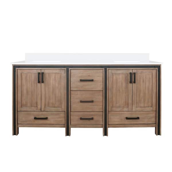 Ziva 72 in W x 22 in D Rustic Barnwood Double Bath Vanity and White Quartz Top