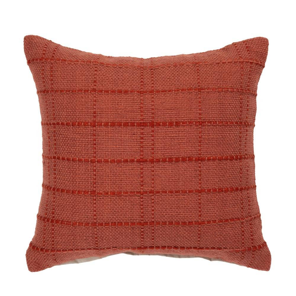 Hampton Bay Woven 20 in. x 20 in. Terracotta Plaid Square Outdoor Throw ...