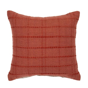 Woven 20 in. x 20 in. Terracotta Plaid Square Outdoor Throw Pillow