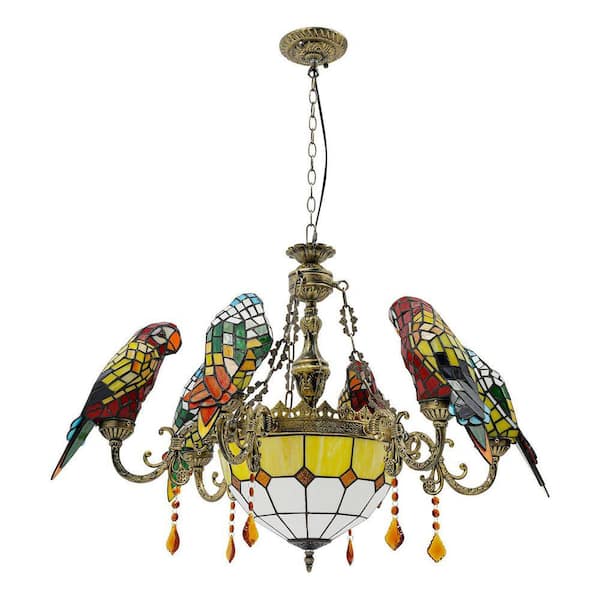 OUKANING 8-Light Colorful Retro Creative Parrot Pendant Light with