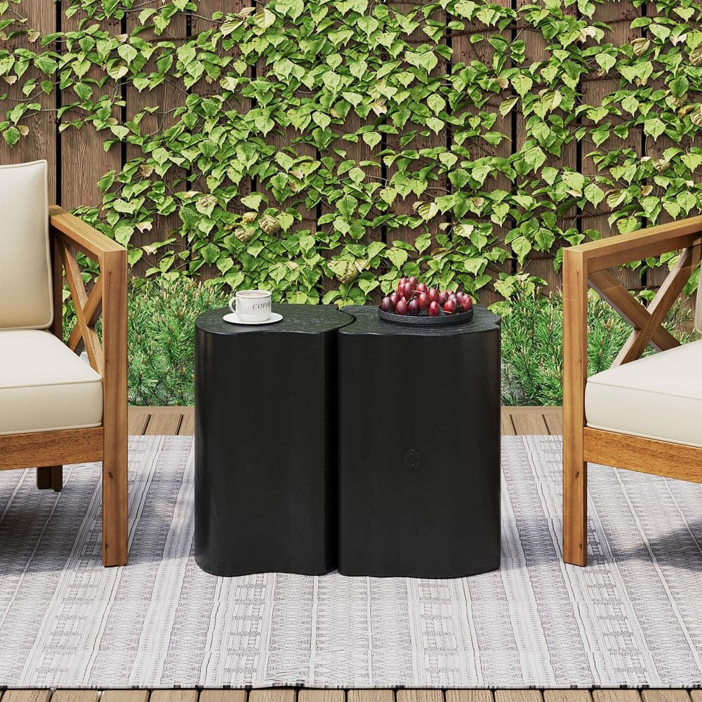 2-in-1 Irregular Black MGO End Table, Coffee Table, Split Design