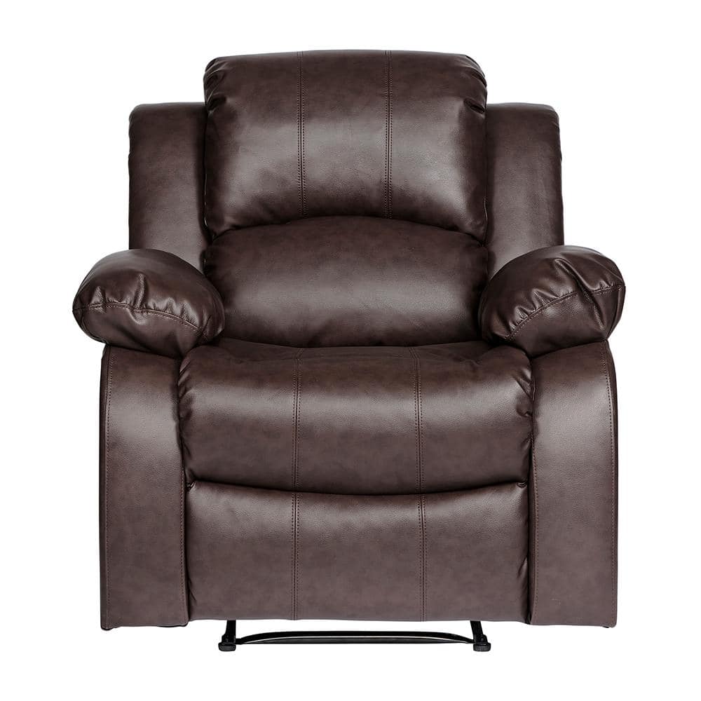 Contemporary Wood & Brown Leather Recliner Chair, 38"