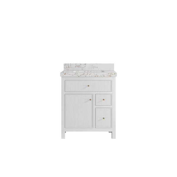 Willow Collections Sonoma 30 in. W x 22 in. D x 36 in. H Single Sink Bath Vanity in White with 2 in. Viola Gold Quartz Top