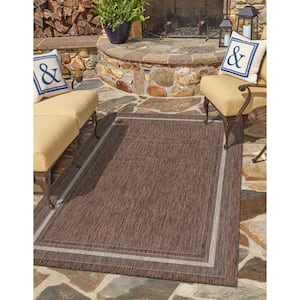 Outdoor Soft Border Brown 7' 0 x 10' 0 Area Rug