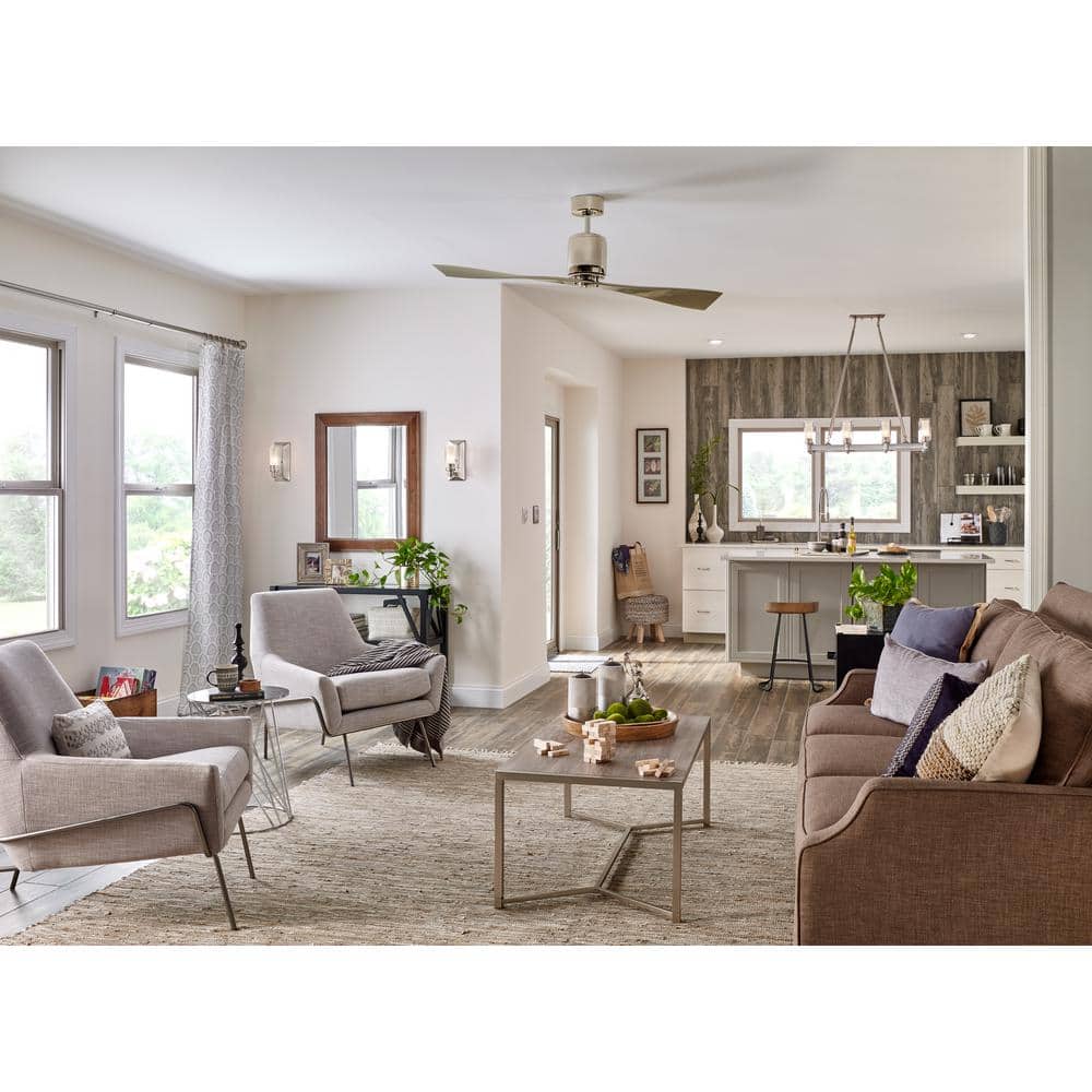 Polished Nickel 60" Modern 2-Blade Ceiling Fan with Remote