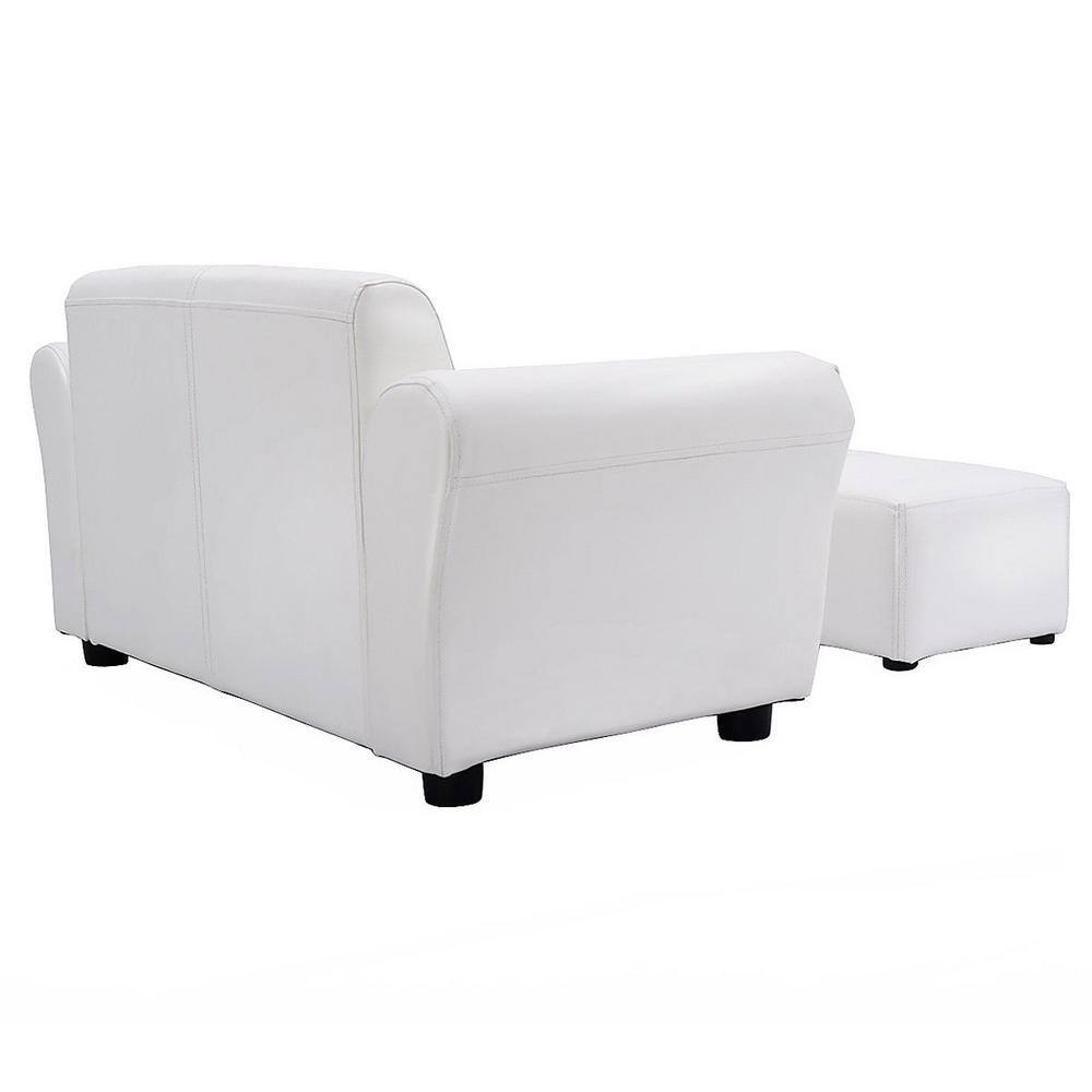 White Faux Leather Kids Armchair with Ottoman and Wood Frame
