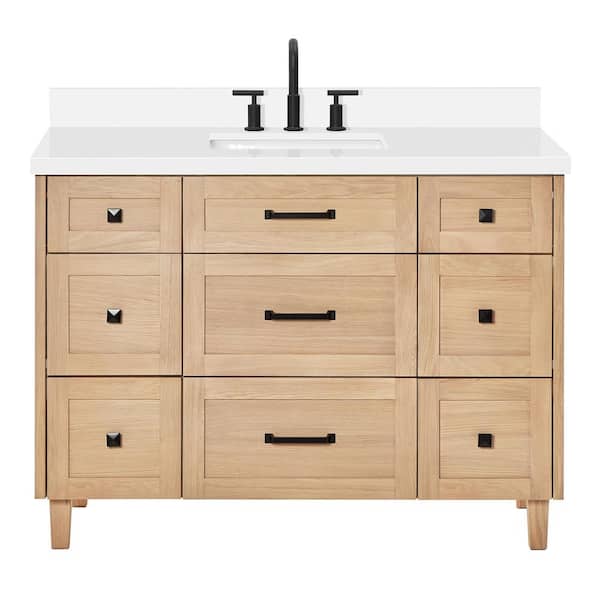 Monroe 49 in. W x 22 in. D x 36 in. H Single Sink Bath Vanity in Oak with Pure White Quartz Top