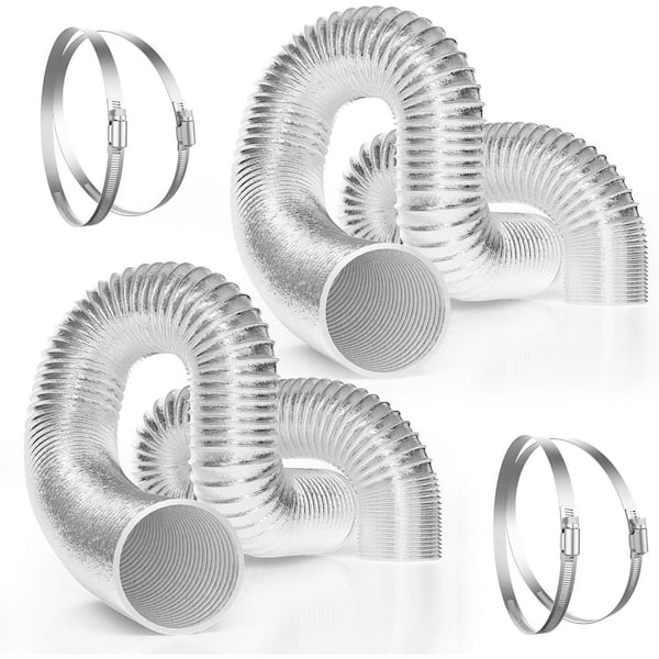 4 in. x 8 ft. Aluminum Flexible Dryer Vent Hose with 2-Clamps for HVAC Ventilation (2-Pack)
