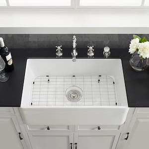 Delice Farmhouse Ceramic 30 in. x 18 in. Single Bowl Kitchen Sink in White