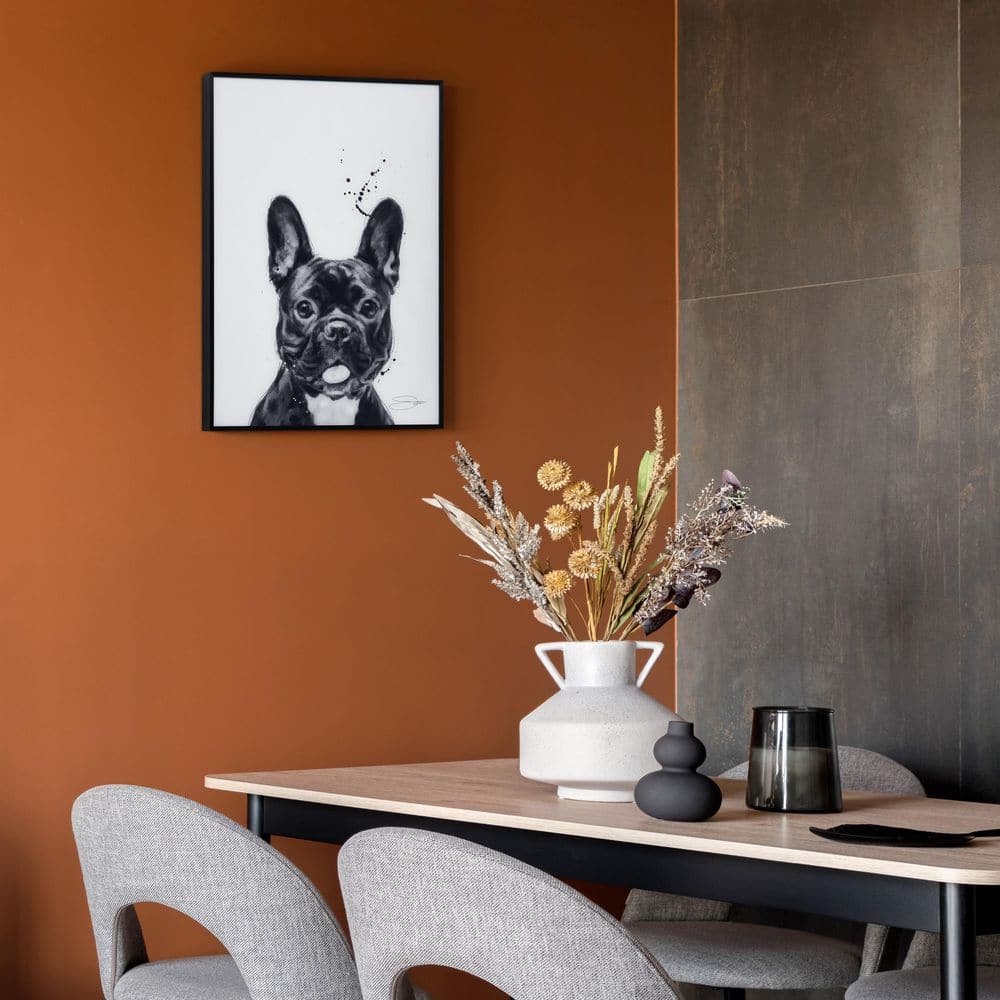 French Bulldog Black and White Framed Glass Art in Aluminum Frame
