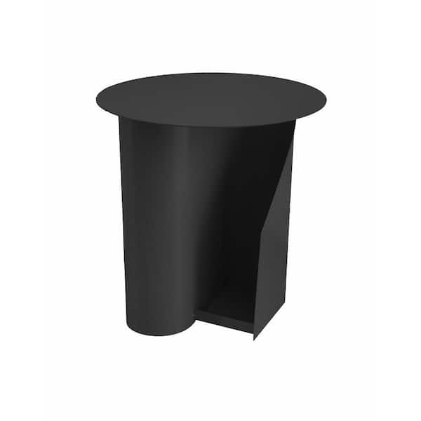 Benjara 18 in. Black Round Metal End Table with Magazine Rack