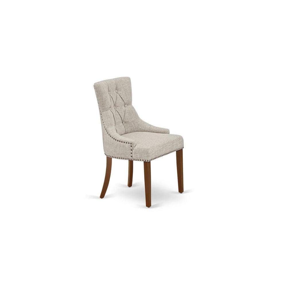 Beige Linen and Mahogany Wood Parsons Side Chair Set