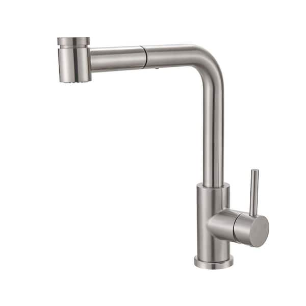 12.2 in. H Pull Out Sprayer Kitchen Faucet with 360 Degree Spout Swivel in Brushed Nickel