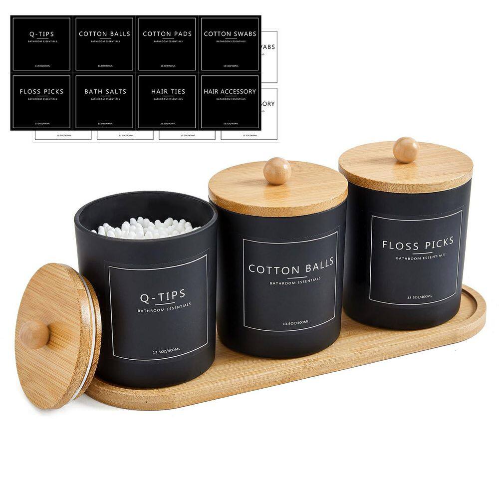 3-Piece Bathroom Accessory Set with Qtip Holder Cotton Swab Dispenser and Storage Tray,Qtip Holder Bathroom Set in Black price history on PriceWatchPro