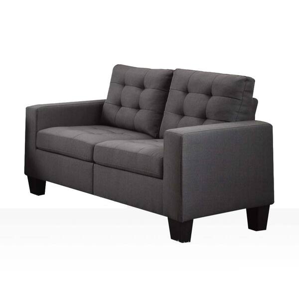 Acme Furniture Earsom 32 in. Gray Linen Solid Leather 2-Seater Loveseat