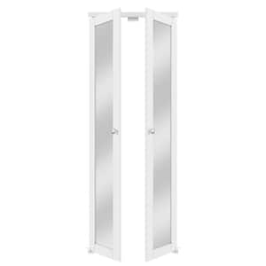 30 in. x 80 in. 1-Lite Mirrored Glass Solid Core White Finished (Pivot French) Bi-fold Door with Pivot Hardware