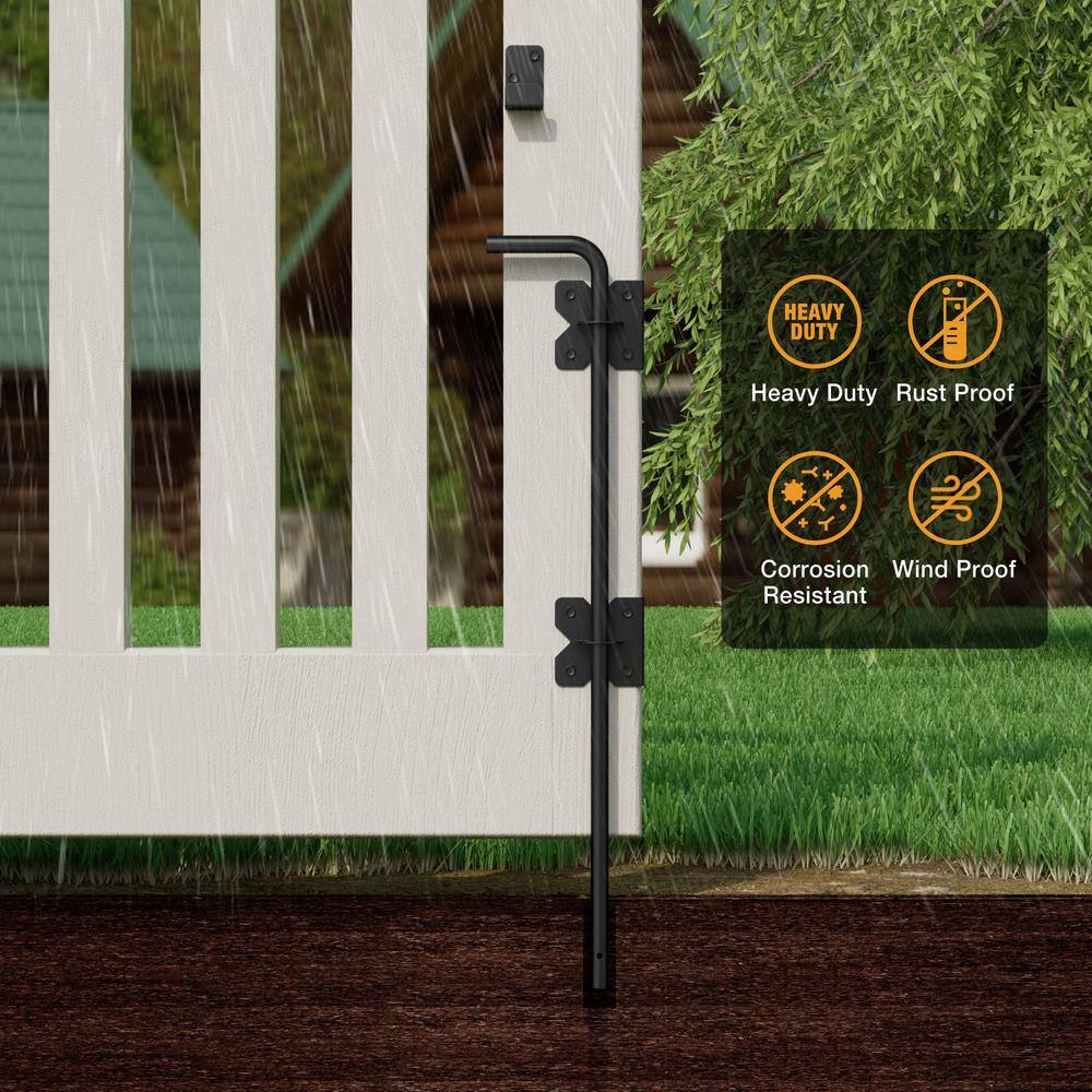 18" Black Metal Gate Cane Bolt with Fasteners