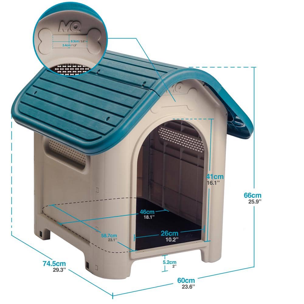 Turquoise and Beige Polypropylene Dog House with Bowl for Small/Medium Breeds