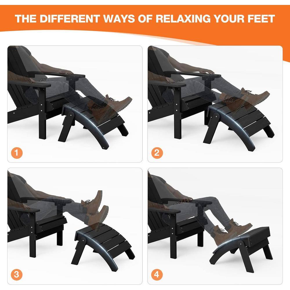 Black Plastic Folding Adirondack Outdoor Ottoman