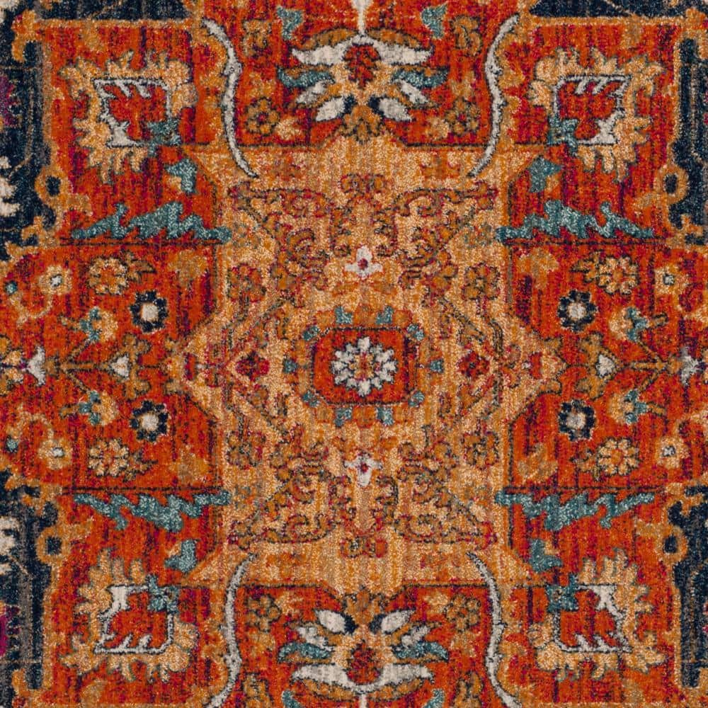 Boho-Chic Blue and Orange High Pile Area Rug