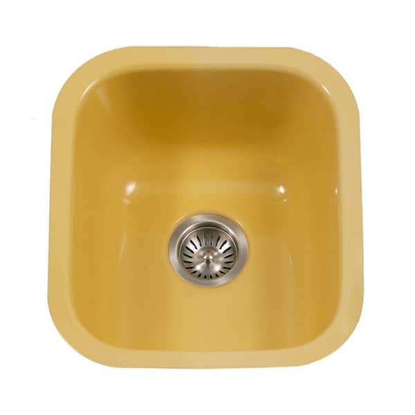 HOUZER Porcela Series Undermount Porcelain Enamel Steel 16 in. Single Bowl Kitchen Sink in Lemon