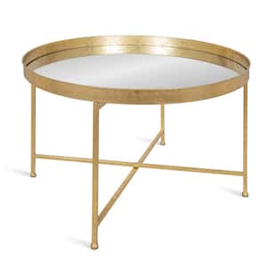 Celia Gold 18.89 in. Round Glass (Mirrored) Top Coffee Table