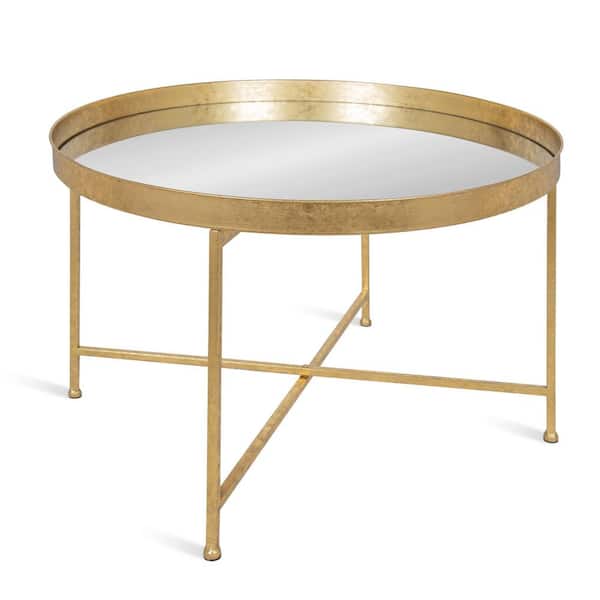 Kate and Laurel Celia Gold 18.89 in. Round Glass (Mirrored) Top Coffee Table