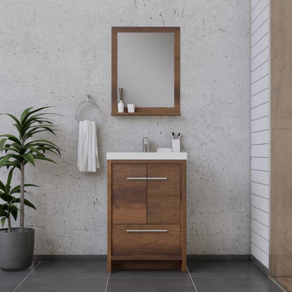 Alya 24" Rosewood Brown MDF Freestanding Bathroom Vanity with White Acrylic Sink