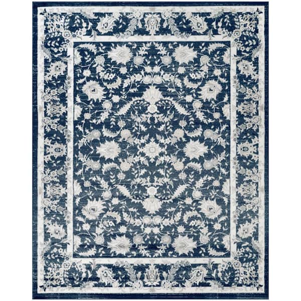 Dekor Slate/Ivory 8 ft. x 10 ft. Medallion Traditional Area Rug