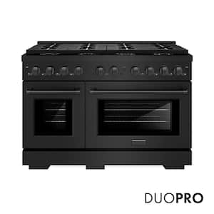 48 in. 6.7 cu. ft. Paramount Gas Range with 8 Burner DuoPro Cooktop and Dual Ovens in Black Stainless Steel