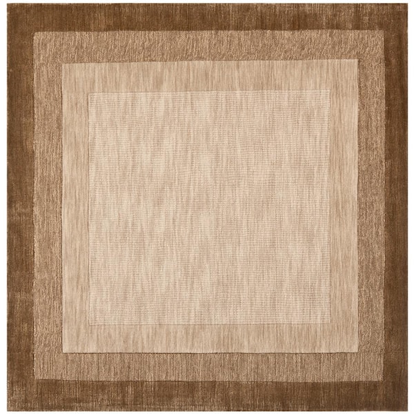 Impressions Beige/Brown 6 ft. x 6 ft. Square Border Area Rug