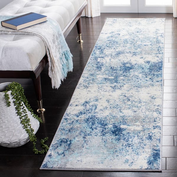 Brentwood 2 ft. x 22 ft. Ivory/Navy Abstract Runner Rug