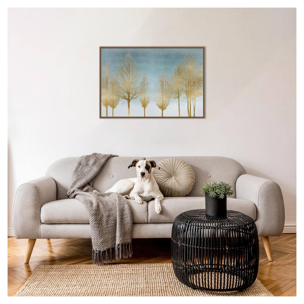 Gold Forest on Aqua Framed Canvas Wall Art Print