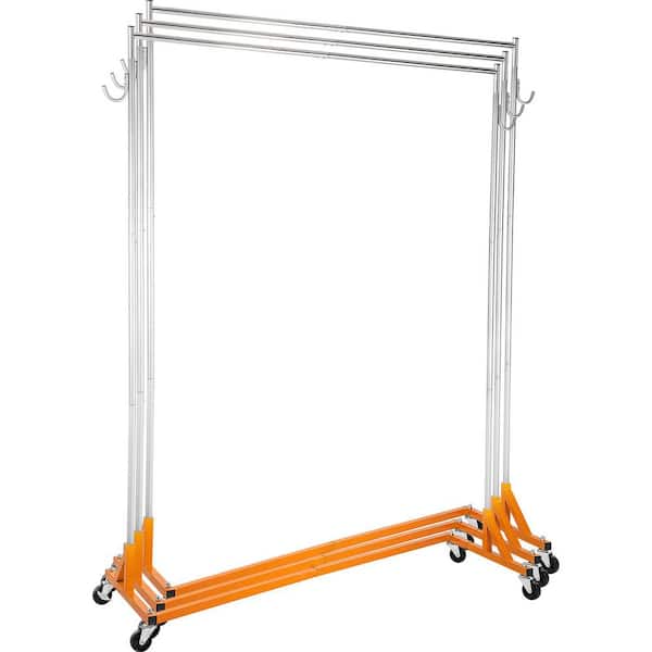 3-Pieces Industrial Metal Grade Z Base Garment Clothes Rack, Height Adjustable Rolling Z Garment Rack Lockable Casters
