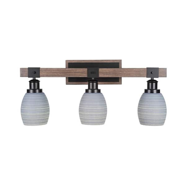 Unbranded Richmond 25.25 in. 3-Light Vanity Light Matte Black and Painted Wood-look Metal with 5 in. Gray Matrix no bulbs included