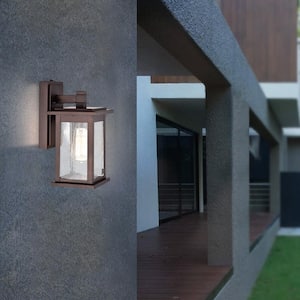 1-Light Oil Rubbed Bronze Outdoor Wall Lantern Sconce with Dusk to Dawn Sensor