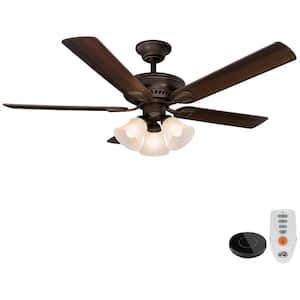 Campbell 52 in. Indoor LED Mediterranean Bronze Ceiling Fan with Light and Remote Works with Google Assistant and Alexa
