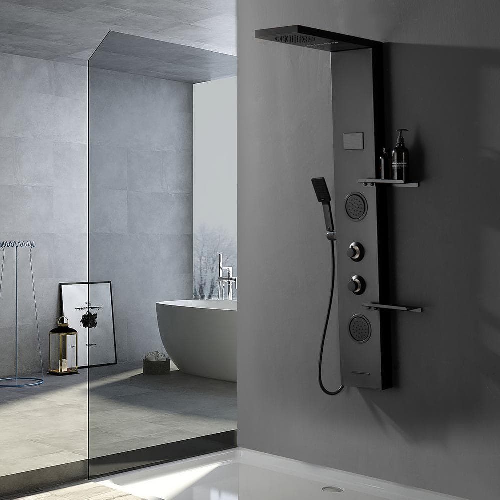 Matte Black Thermostatic Shower Panel System with LED Light